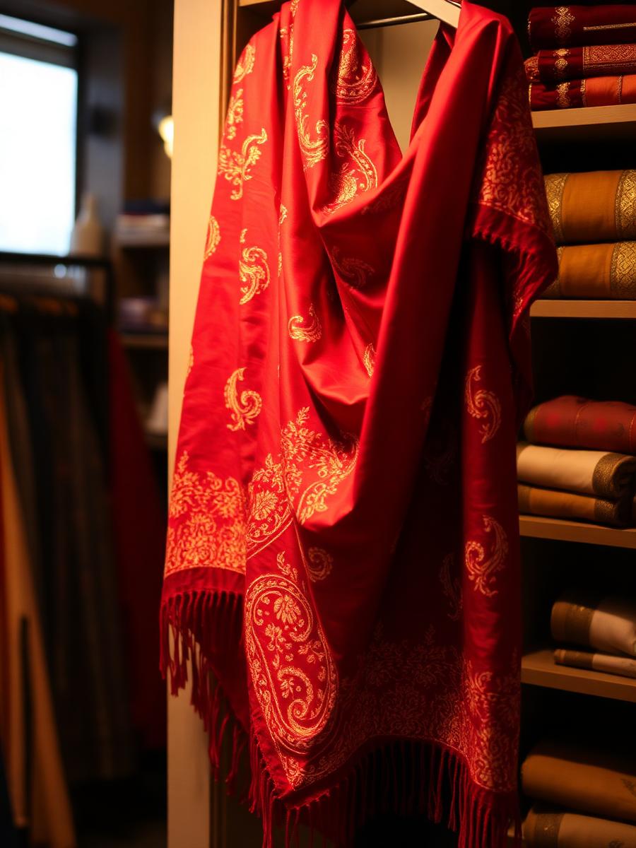 Crimson silk paisley wrap